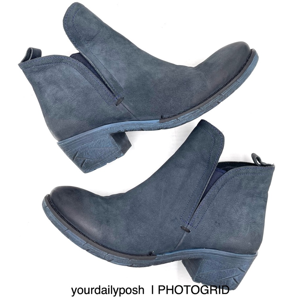 Navy blue leather Anthropologie Ethem block heel ankle boots EU 36